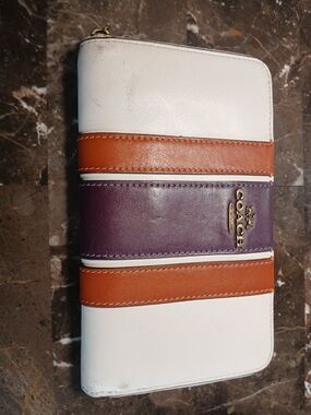 Coach Colorblock Zip Wallet in White, Brown, Purple